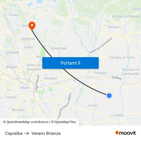 Capralba to Verano Brianza map