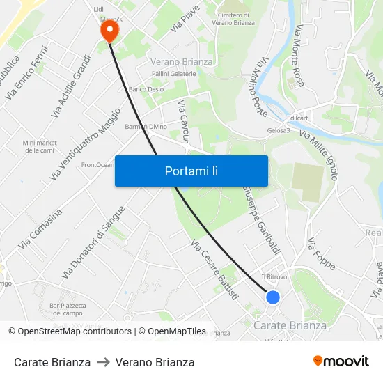 Carate Brianza to Verano Brianza map