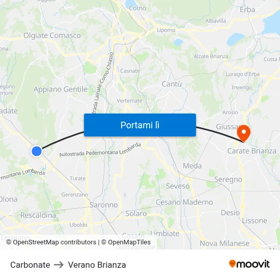 Carbonate to Verano Brianza map