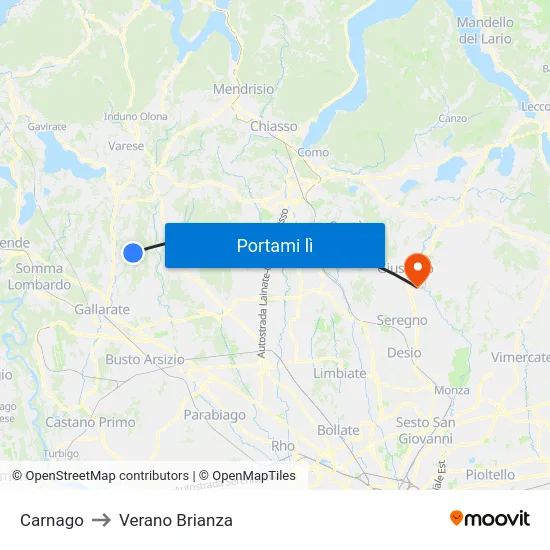 Carnago to Verano Brianza map