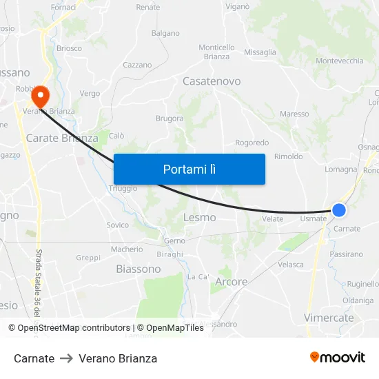 Carnate to Verano Brianza map