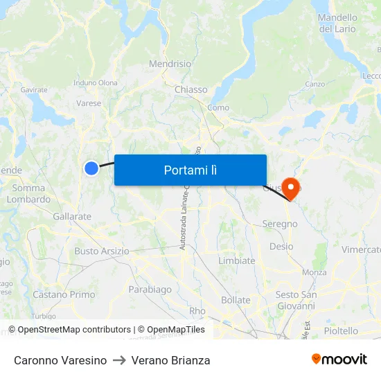 Caronno Varesino to Verano Brianza map