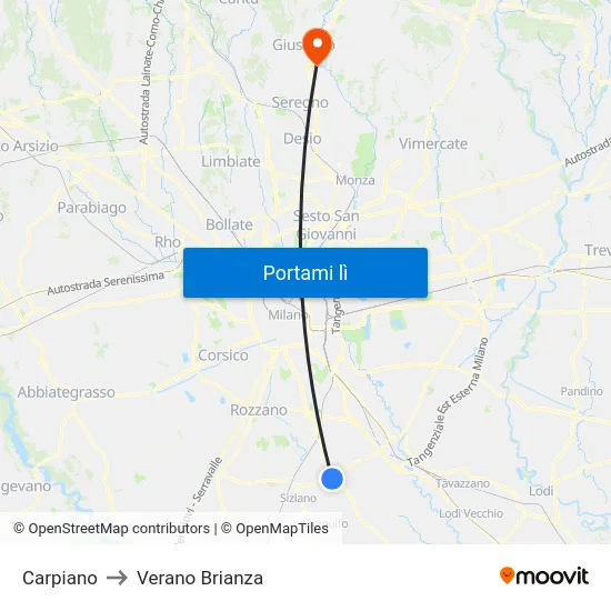 Carpiano to Verano Brianza map