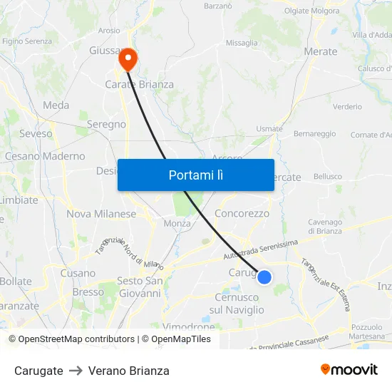 Carugate to Verano Brianza map