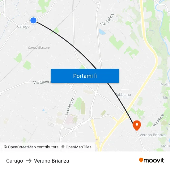 Carugo to Verano Brianza map