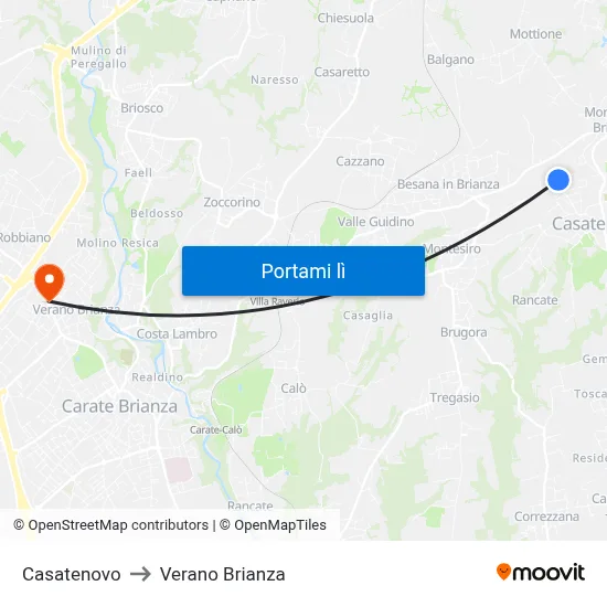 Casatenovo to Verano Brianza map