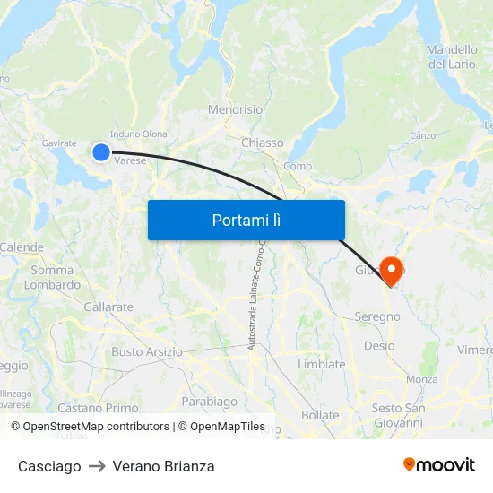 Casciago to Verano Brianza map