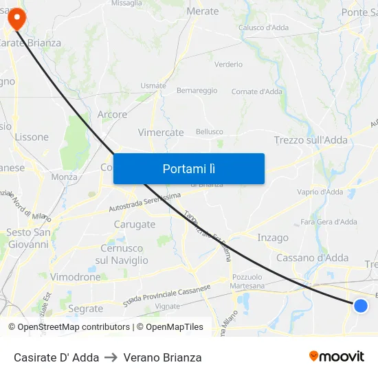 Casirate D' Adda to Verano Brianza map