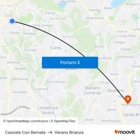 Casnate Con Bernate to Verano Brianza map