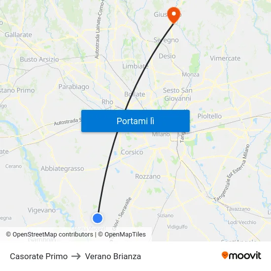 Casorate Primo to Verano Brianza map
