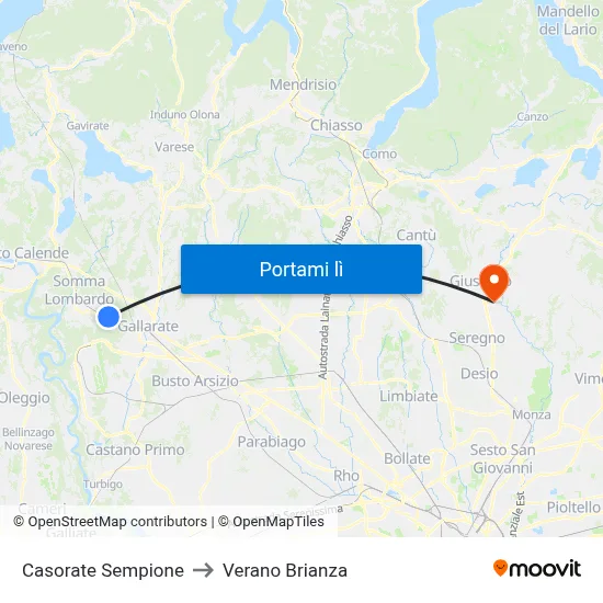 Casorate Sempione to Verano Brianza map