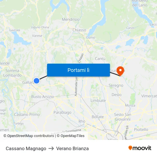 Cassano Magnago to Verano Brianza map