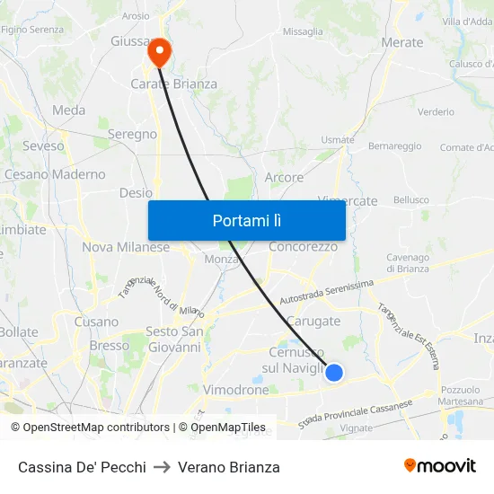 Cassina De' Pecchi to Verano Brianza map