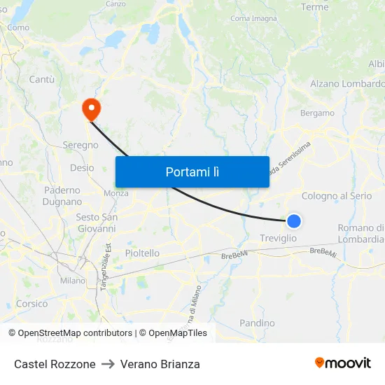 Castel Rozzone to Verano Brianza map