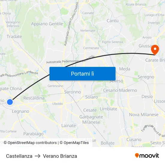 Castellanza to Verano Brianza map