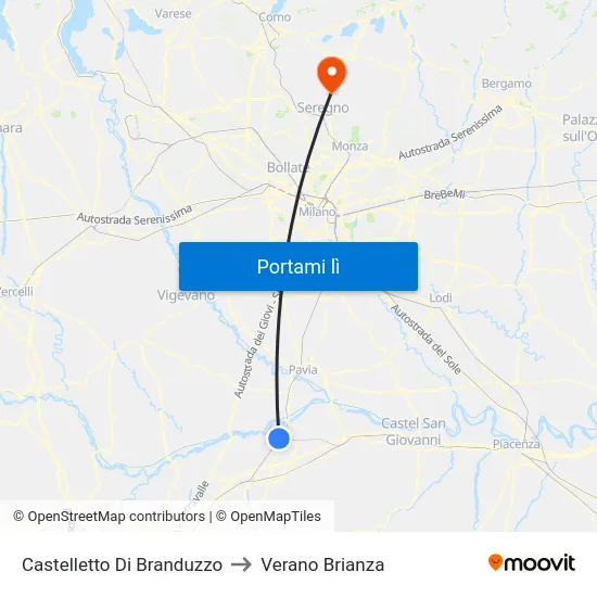 Castelletto Di Branduzzo to Verano Brianza map