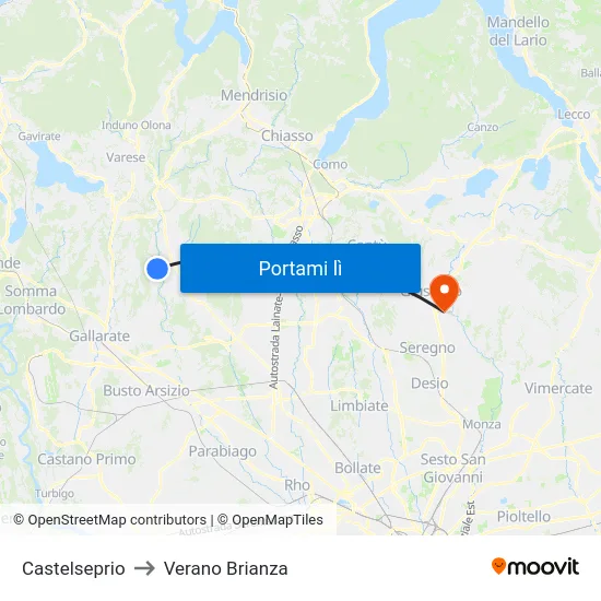 Castelseprio to Verano Brianza map