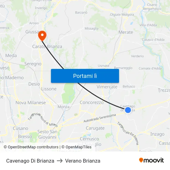 Cavenago Di Brianza to Verano Brianza map