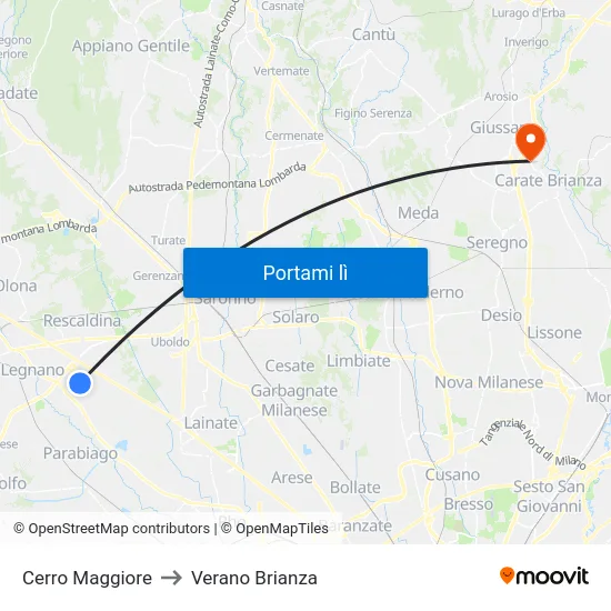 Cerro Maggiore to Verano Brianza map