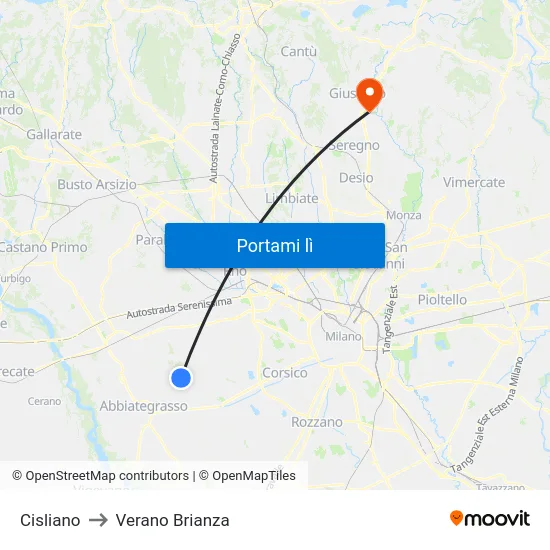 Cisliano to Verano Brianza map