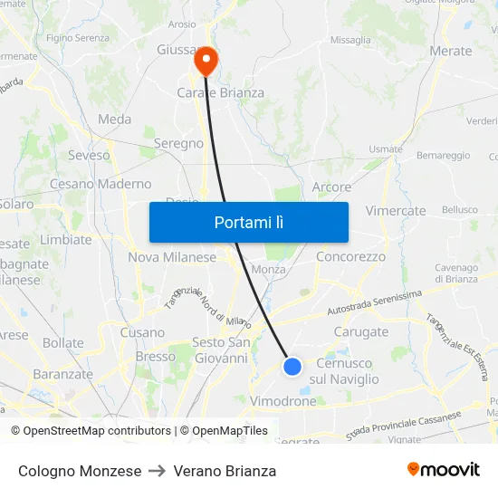 Cologno Monzese to Verano Brianza map
