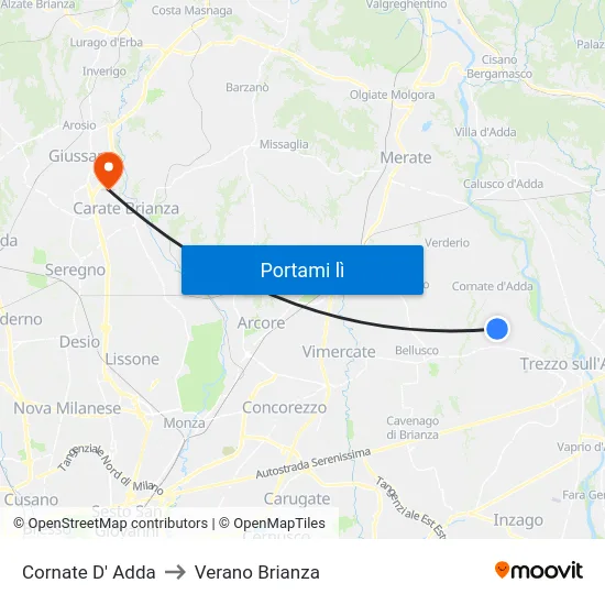 Cornate D' Adda to Verano Brianza map