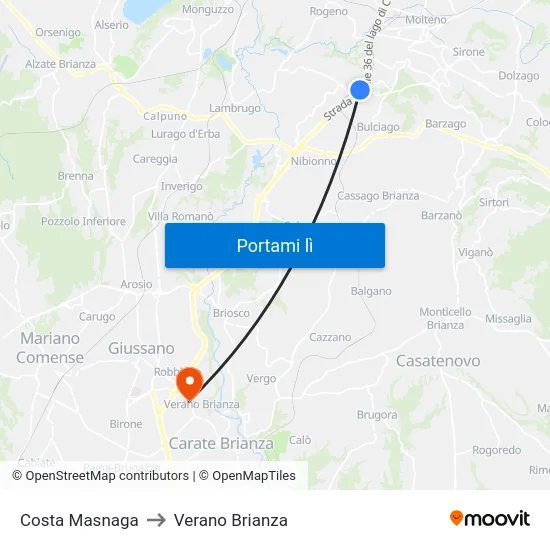 Costa Masnaga to Verano Brianza map