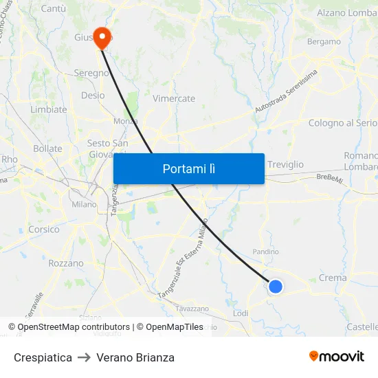 Crespiatica to Verano Brianza map
