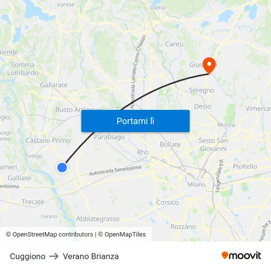 Cuggiono to Verano Brianza map