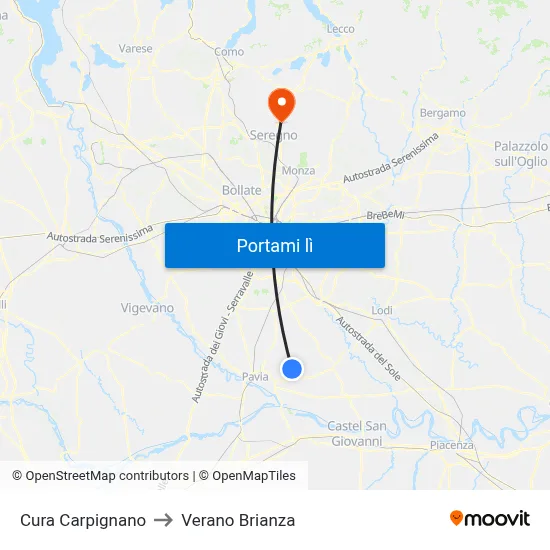 Cura Carpignano to Verano Brianza map