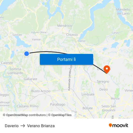 Daverio to Verano Brianza map
