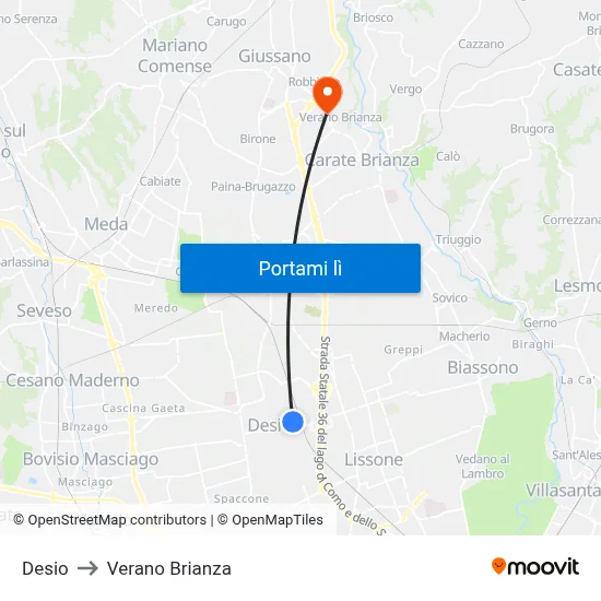 Desio to Verano Brianza map