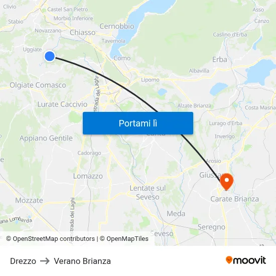 Drezzo to Verano Brianza map