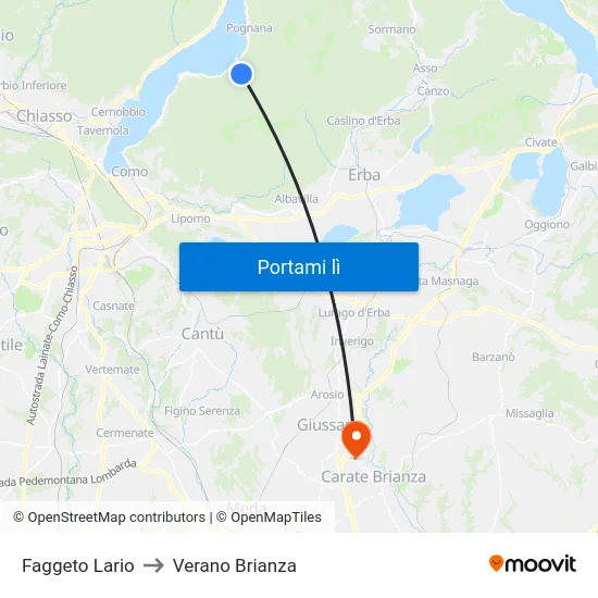 Faggeto Lario to Verano Brianza map