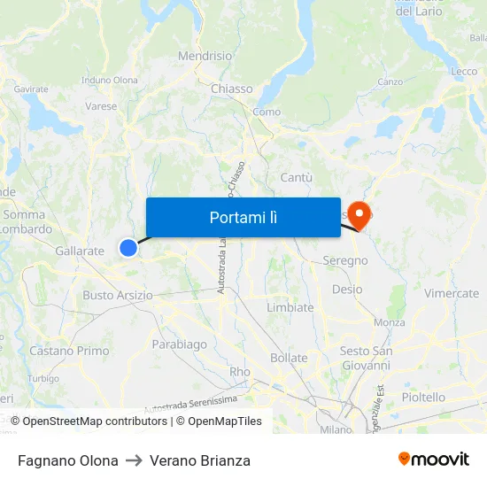 Fagnano Olona to Verano Brianza map