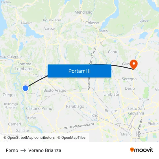 Ferno to Verano Brianza map