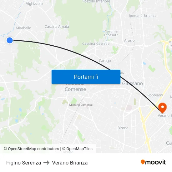 Figino Serenza to Verano Brianza map