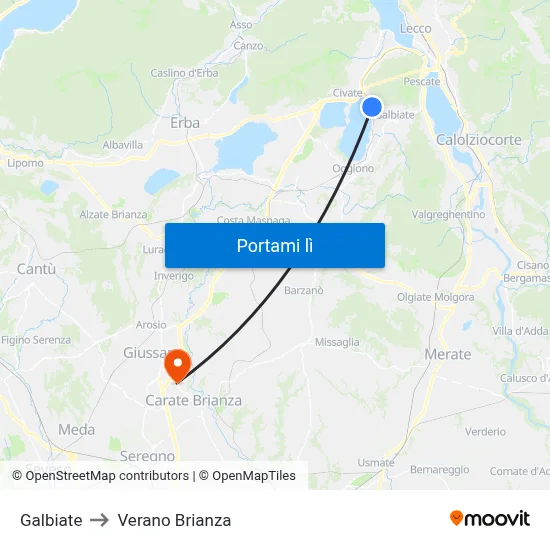 Galbiate to Verano Brianza map