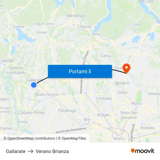 Gallarate to Verano Brianza map