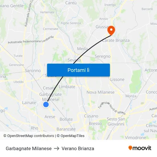 Garbagnate Milanese to Verano Brianza map