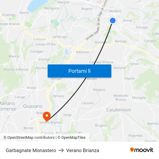Garbagnate Monastero to Verano Brianza map