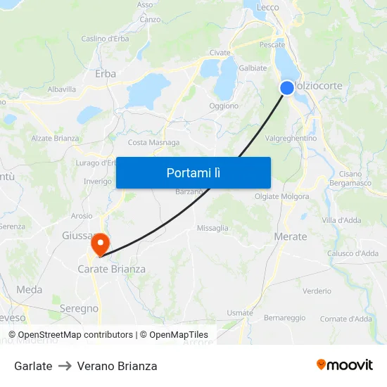Garlate to Verano Brianza map