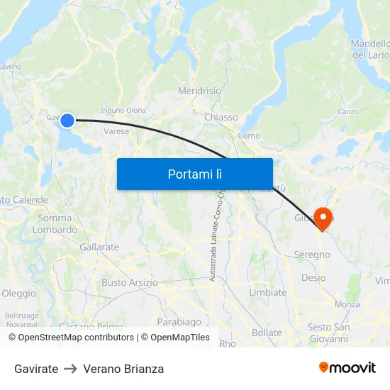 Gavirate to Verano Brianza map