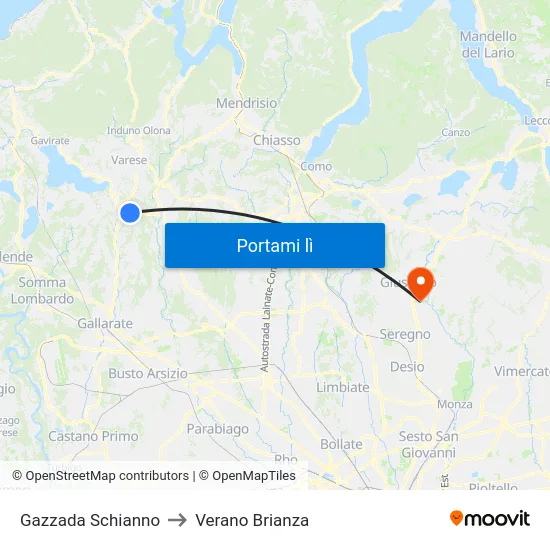Gazzada Schianno to Verano Brianza map