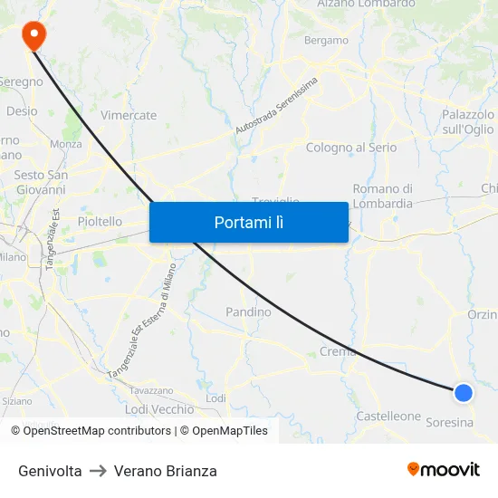 Genivolta to Verano Brianza map