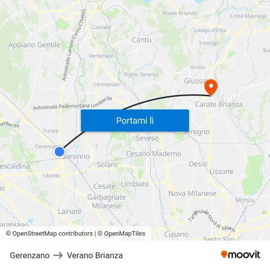 Gerenzano to Verano Brianza map