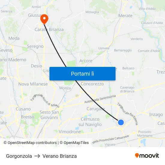 Gorgonzola to Verano Brianza map