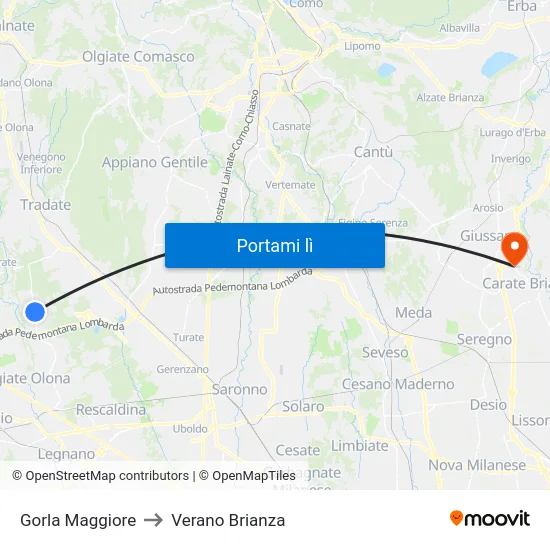 Gorla Maggiore to Verano Brianza map