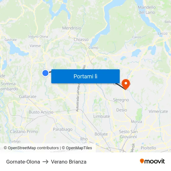 Gornate-Olona to Verano Brianza map