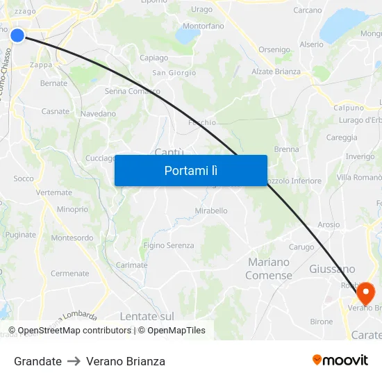 Grandate to Verano Brianza map